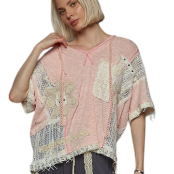 #1395-POL V-NECK RIBBED TOP HOODED LIGHTWEIGHT BLUSH PINK Can fit up to… - Picture 1 of 8